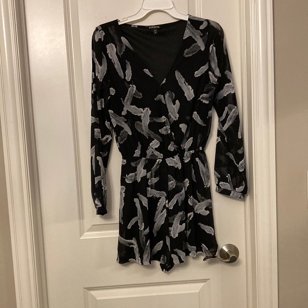 Express Black & White Feather Dress
